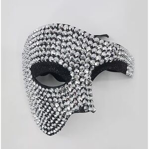 Elegant Black and Silver Rhinestone Mask